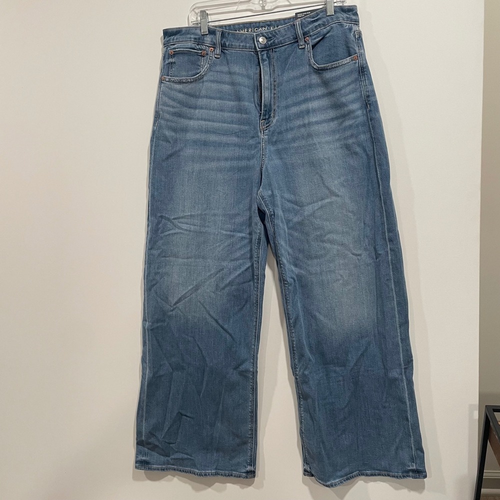 American Eagle Dreamy Drape Baggy Wide Leg Jeans Super High-Rise 14 Reg (34x30)